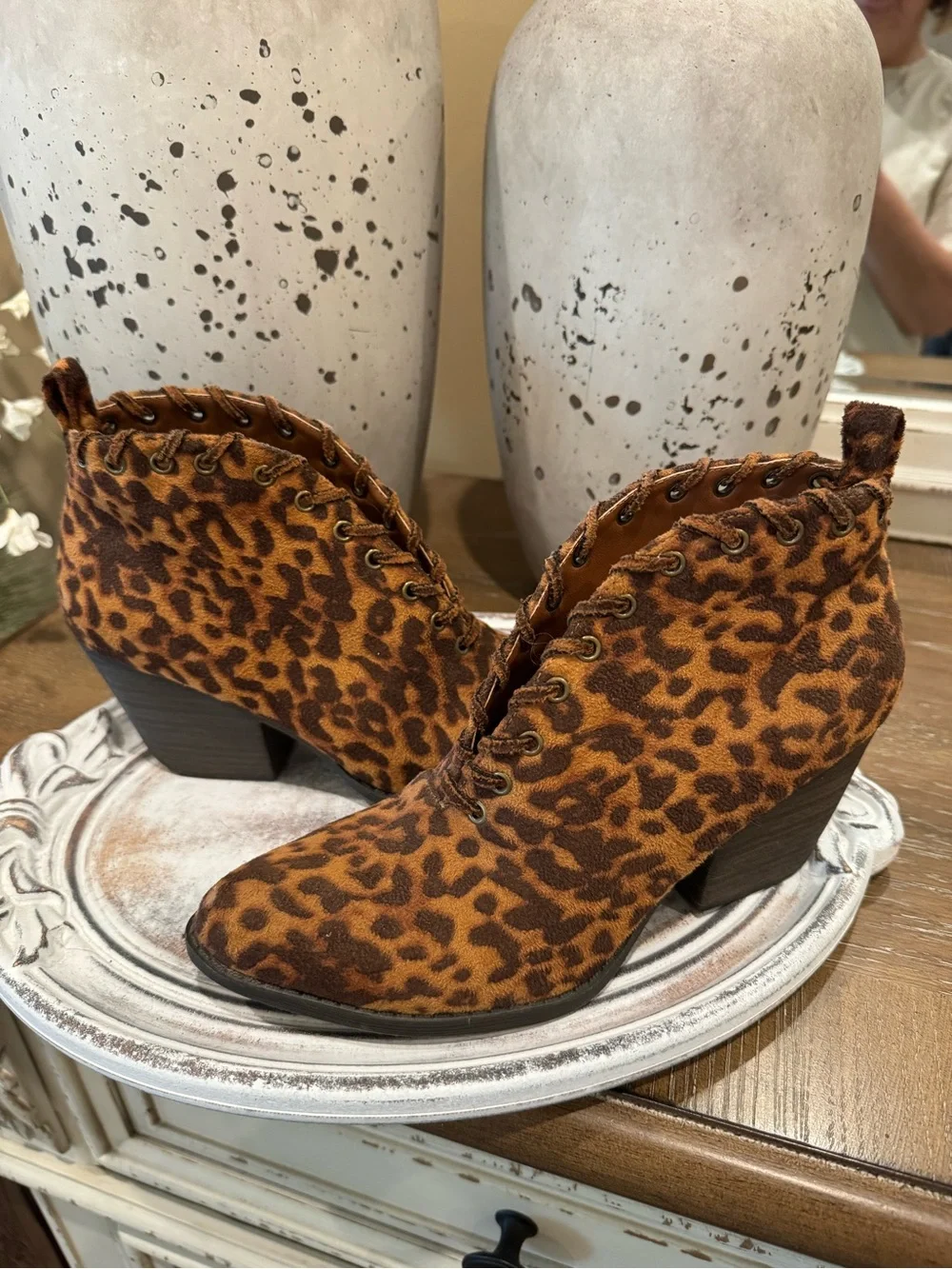 Leopard Print Lace-Up Men’s Ankle Boots - Brown